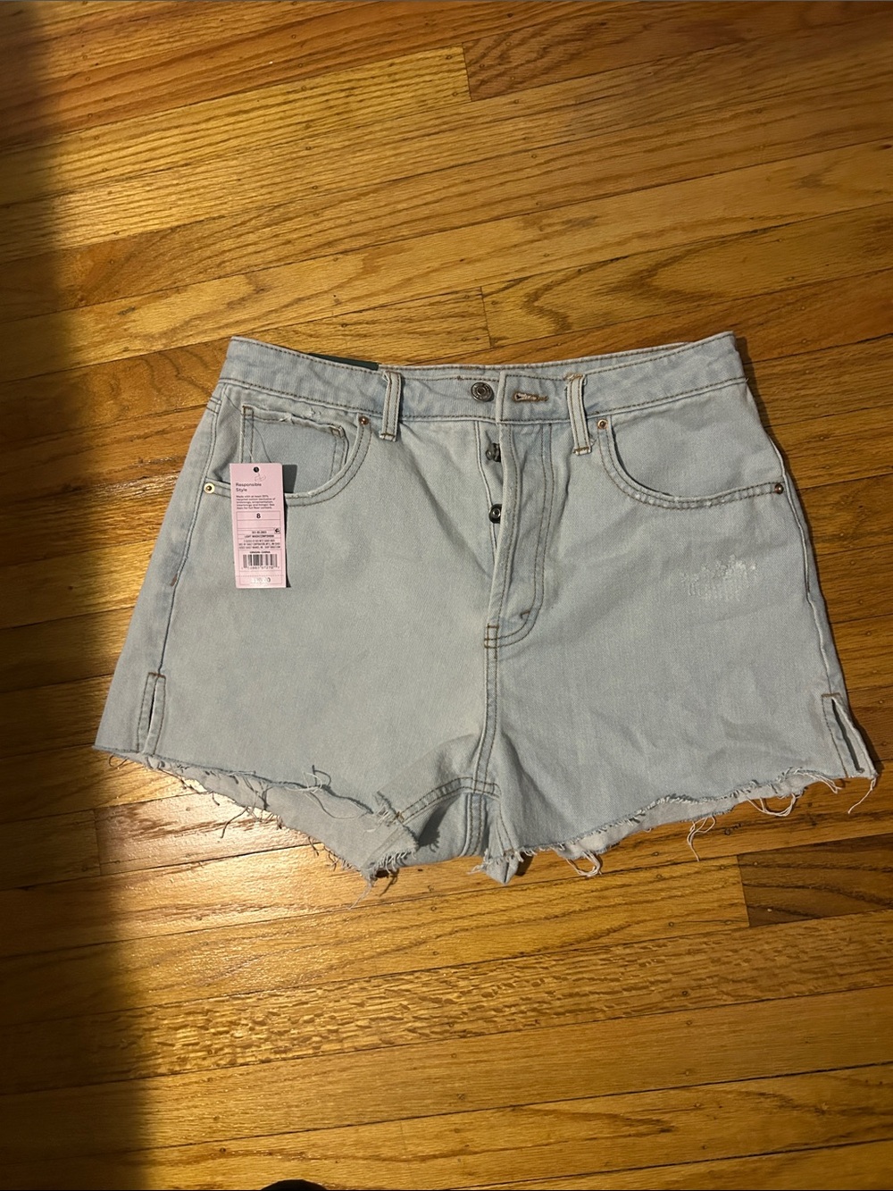 wild fable Light Blue High-Rise Frayed Hem Denim Shorts